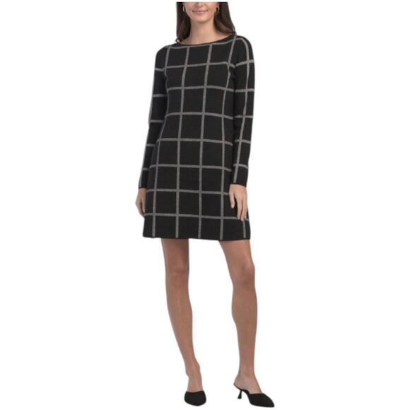TAHARI 2pc Headband And Long Sleeve Plaid Dress - Picture 1 of 4